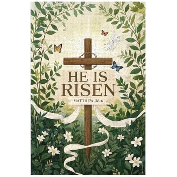 He is Risen Cross Easter 500 Piece Jigsaw Puzzle for Adults, Religious Artwork, Inspirational Holiday Game
