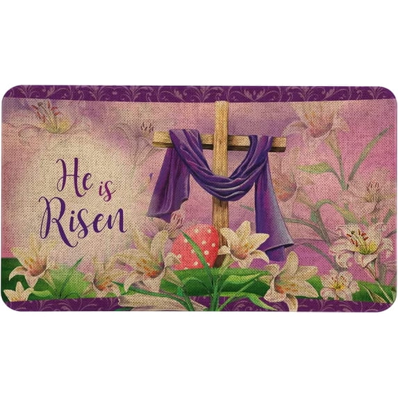 He is Risen Door Mat 30 X 17 Inch Easter Egg Floral Doormat Indoor Outdoor Entrance Floor Rug Non Slip Spring Easter Decor Low Profile Welcome Mats