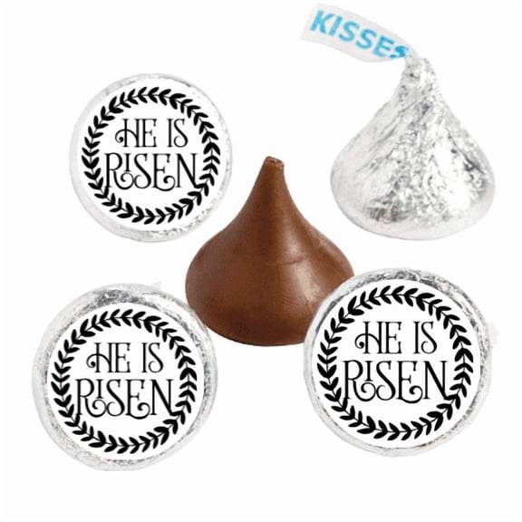 He is Risen Easter Chocolate Kisses Stickers, 0.75 Inch Round Labels, Religious Christian Holiday Candy Decorations, Set of 100