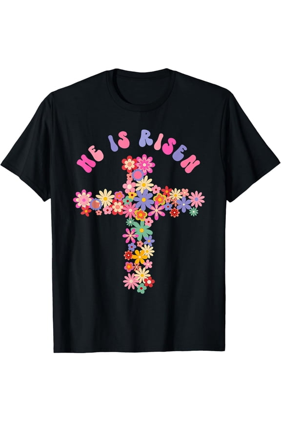 He is Risen Easter Cross Christians Religious Hippie Groovy T-Shirt