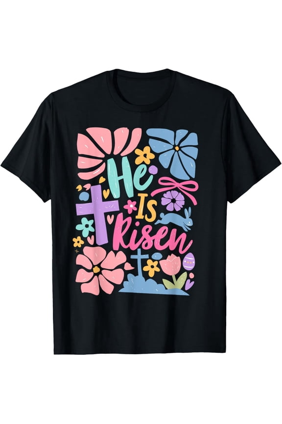 He is Risen Easter Cross Coquette Jesus Christian Religious Womens T-Shirt