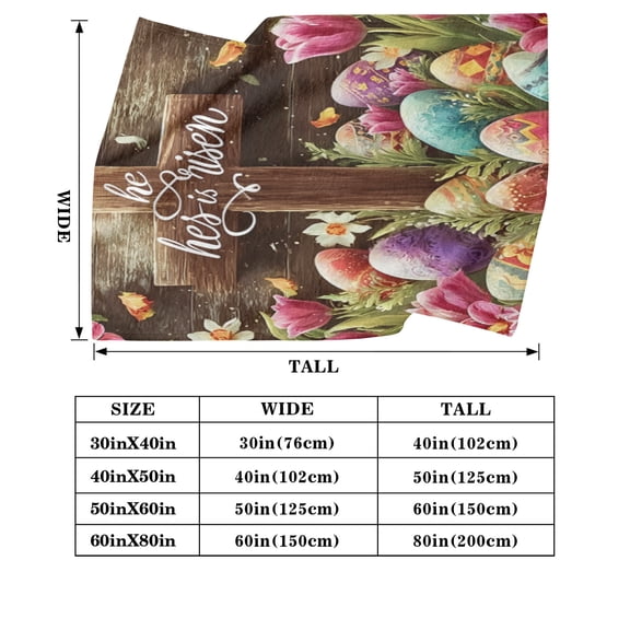 He is Risen Easter Cross Floral Eggs Flannel Blanket - Soft Cozy Religious Spring Throw for Bedroom & Living Room
