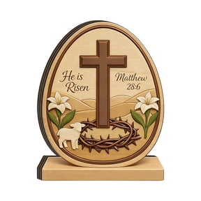 He is Risen Easter Decor, 2D Wooden Empty Tomb Resurrection Scene and Christian Cross Decoration Set for Tray, Jesus Nativity Tray, , Shelf Decor