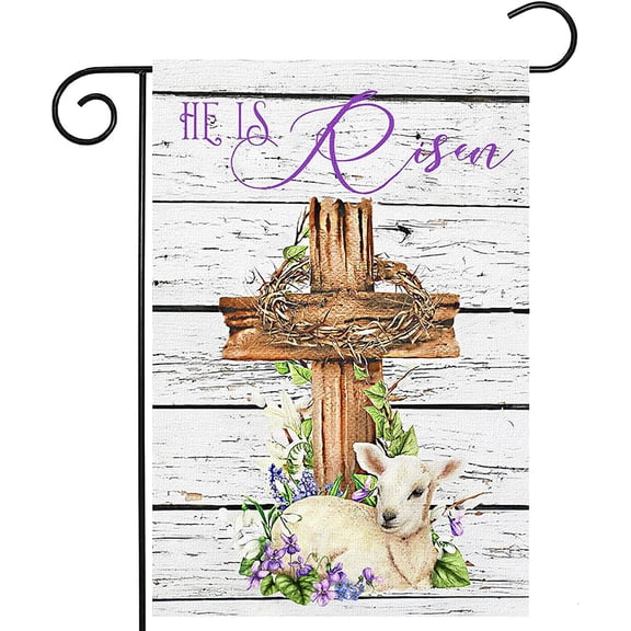 He is Risen Easter Garden Flag 12x18 Inch Double Sided Outside Burlap Small Outdoor Easter Cross Spring Yard Flags Porch Home Holiday Decoration
