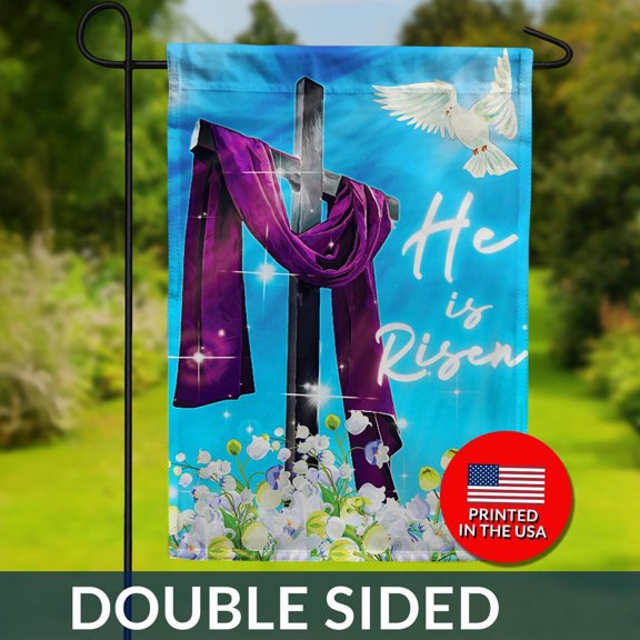 He is Risen Easter Garden Flag Double Sided Religious Decor 1