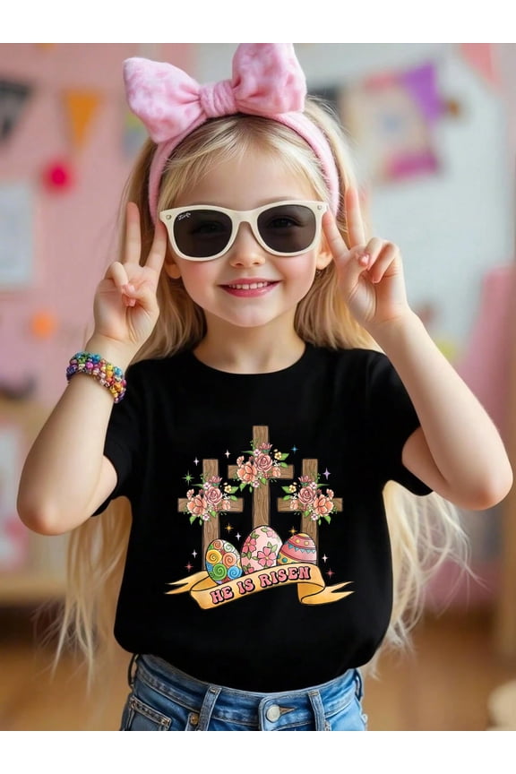 He is Risen Floral Cross Vintage Happy Easter Day Kids T-Shirt Graphic T-shirts for boys and girls