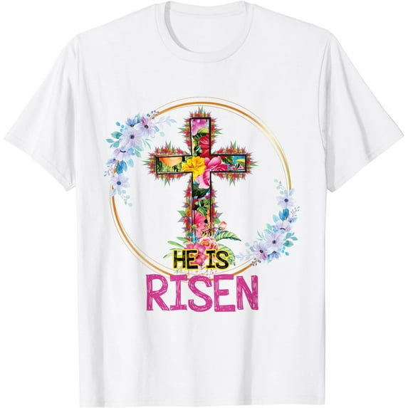 He is Risen Floral Tie Dye Vintage Cross Happy Easter T-Shirt