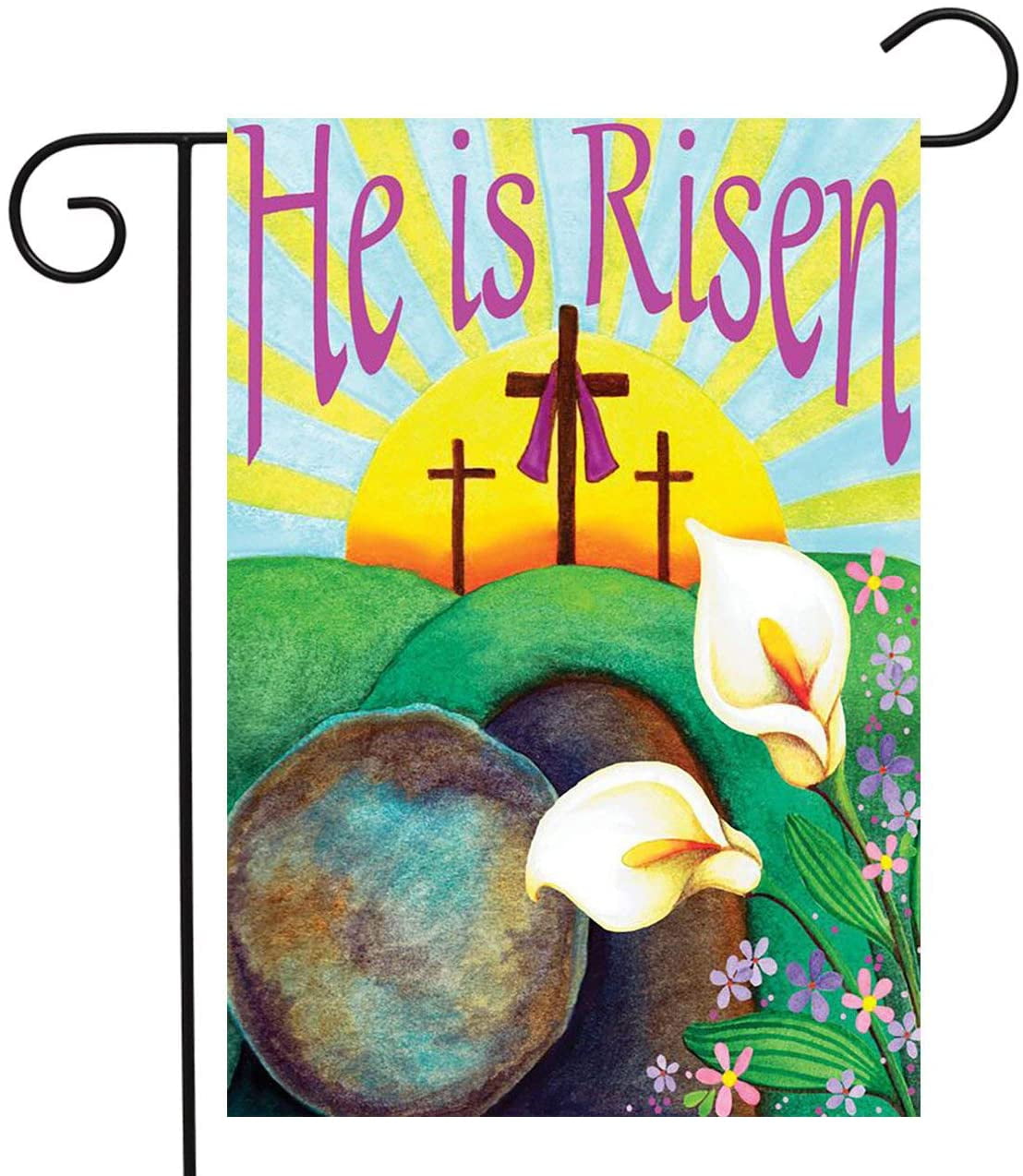 He is Risen Garden Flag 12.5 x 18 Inch Easter Cross Religious Garden Flag Decorative House Yard