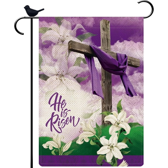 He is Risen Garden Flag Happy Easter Yard Flag Burlap Spring Small Garden Flag 12.5 x 18 Inch Yard Flags for Outdoor Yard Lawn Decoration