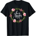 thumbnail image 1 of He is Risen Jesus Christian Happy Easter Floral Wreath Shirt T-Shirt100% cotton, 1 of 5