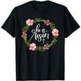 thumbnail image 1 of He is Risen Jesus Christian Happy Easter Floral Wreath Shirt T-Shirt, 1 of 5