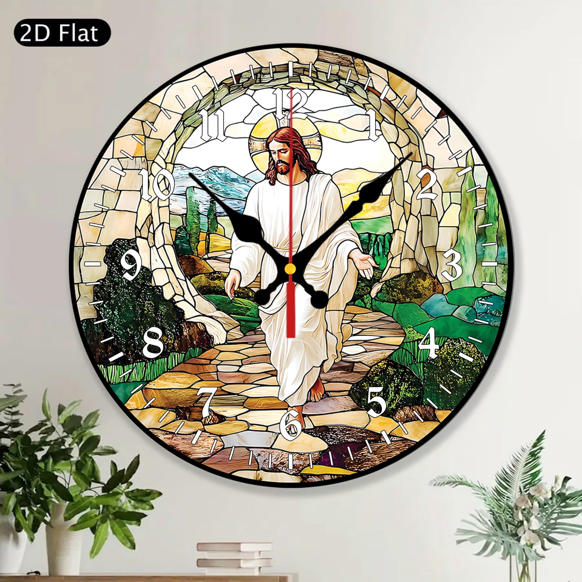 He is Risen Jesus Stained Glass Style Round Wood Wall Clock, Christian ...