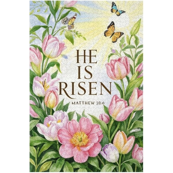 He is Risen Matthew 28:6 500 Piece Jigsaw Puzzle for Adults – Christian Easter Scripture Design, Faith-Based Religious Puzzle Art for Home Decor
