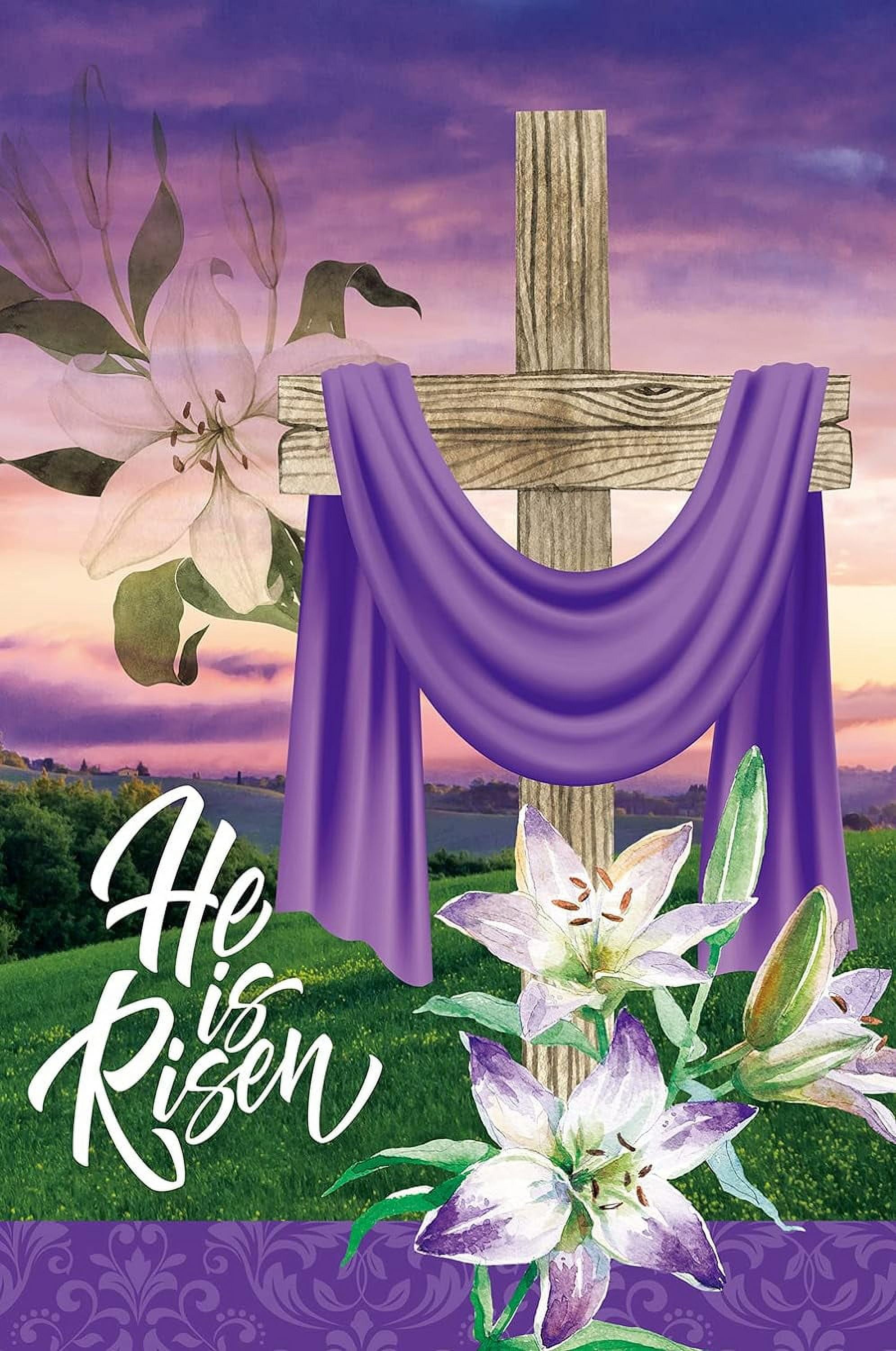 He is Risen Religious Cross Lilies Decoration Easter Spring Holiday House Flag Outdoor Yard Flag 28" x 40"