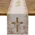 thumbnail image 1 of He is Risen Table Runner Easter Christian Cross Resurrection Lily Spring Holiday Party Kitchen Dinning Home Decoration (13" x 72"), 1 of 5