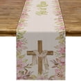 thumbnail image 1 of He is Risen Table Runner Easter Christian Cross Resurrection Lily Spring Holiday Party Kitchen Dinning Home Decoration (13" x 90"), 1 of 5