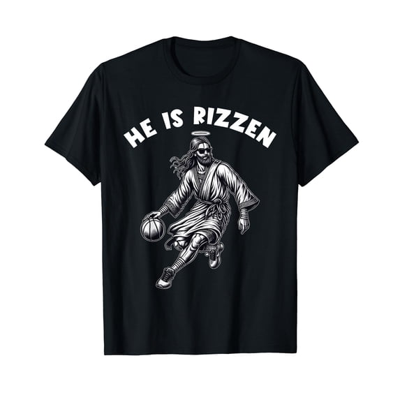 He is Rizzen Jesus Playing Basketball Funny Easter Day T-Shirt