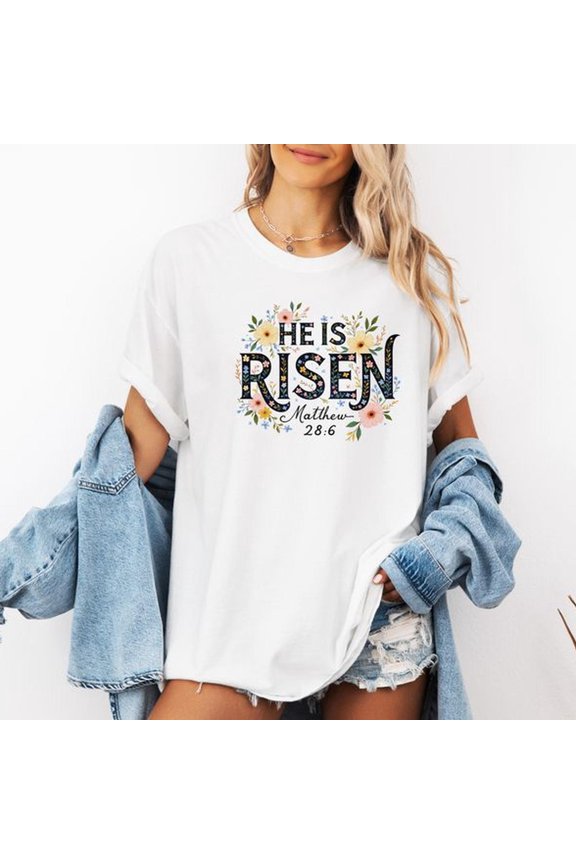 He is risen - Women's Easter t-shirt - Chambray _ XL
