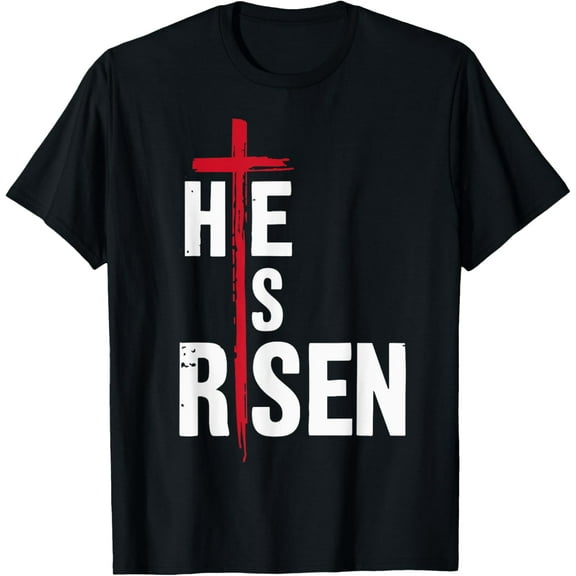 He is risen cross jesus for christian easter day T-Shirt100% cotton
