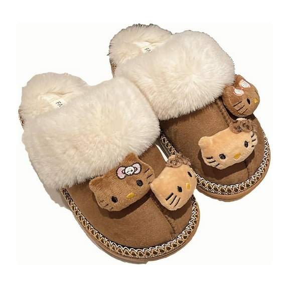 He-llo-Ki-tty Fuzzy Slippers for Women, Cute Fluffy House Shoes Warm Christmas Birthday for Daughter Wife Girlfriend Bestie