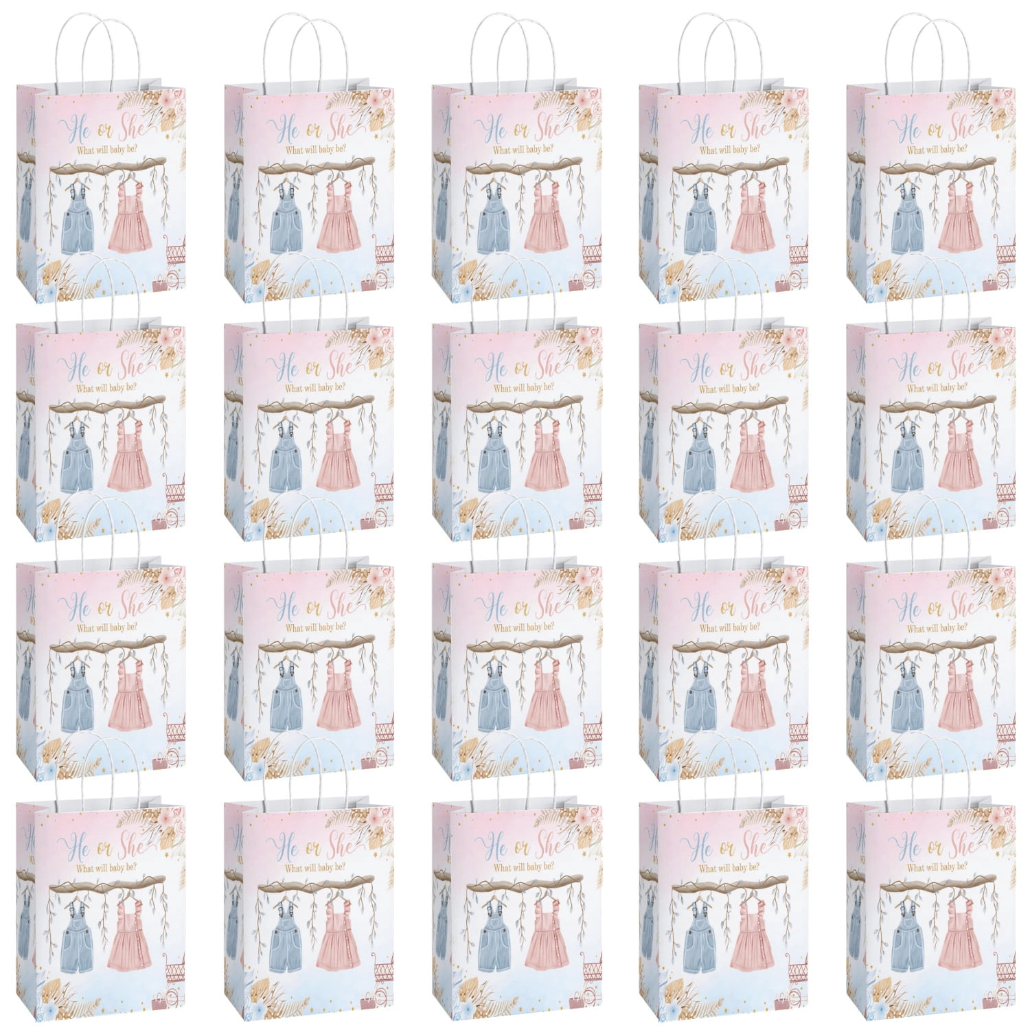 He or She Boho Gender Reveal Party Favor Bags for Baby Shower Pink Blue Gender Reveal Party Decorations 20Pcs