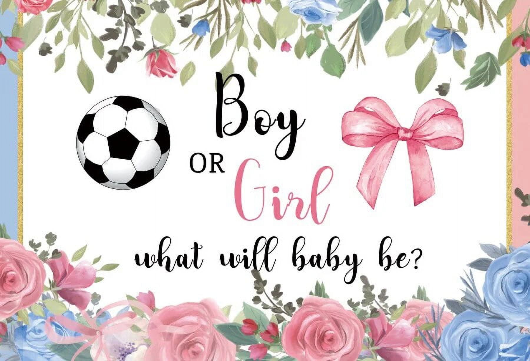 He or She Gender Reveal Backdrop Wood Board Pink Blue Bow Tie Flower