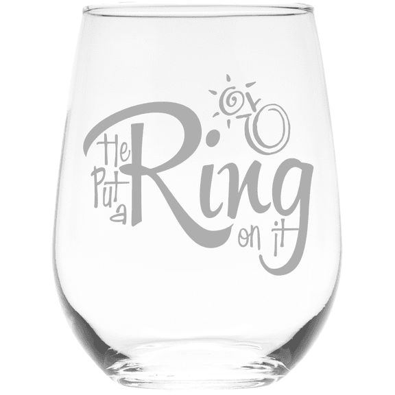 C&M Personal Gifts 17 oz He Put a Ring on It Wedding Engagement Bride Gift for Women Stemless Wine Glasses