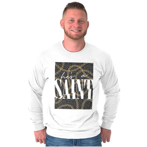 He's A Saint Leopard Print Chains Long Sleeve TShirt Men Women Brisco Brands S