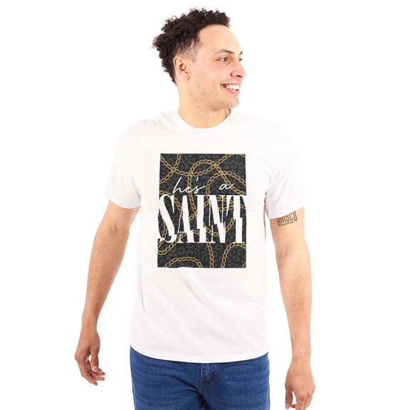 He's A Saint Leopard Print Chains Men's Graphic T Shirt Tees Brisco Brands L