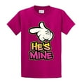 thumbnail image 1 of He's Mine with Finger Pointing Neon Short Sleeve T-shirt-Fuschia-Medium, 1 of 4