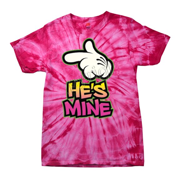 He's Mine with Finger Pointing Neon Short Sleeve T-shirt-Pinktiedye-Small