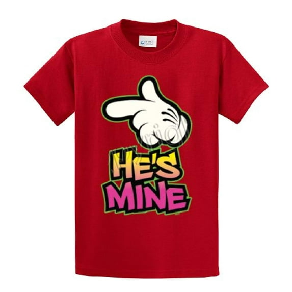 He's Mine with Finger Pointing Neon Short Sleeve T-shirt-Red-XXL