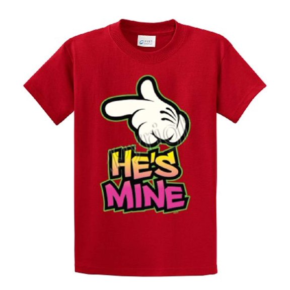 He's Mine with Finger Pointing Neon Short Sleeve T-shirt-Red-XXXL