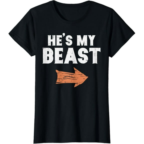 He's My Beast Matching Couple Halloween Costume Husband Wife Funny Creative Graphic T-Shirt