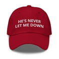 thumbnail image 1 of He's Never Let Me Down Dad Hat Christ Hat Sunday Hat Modern Christian (Cranberry), 1 of 6