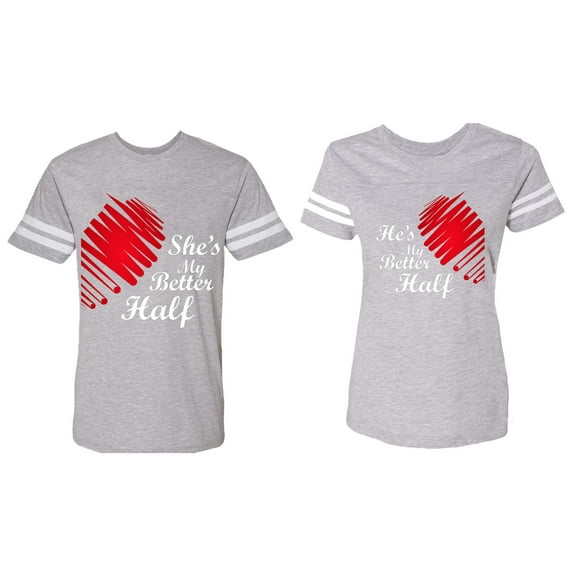 He she is My Better Half Matching Couple Cotton Jerseys (Men Heather / Women Heather) (Men XL / Women XL)