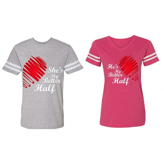 He she is My Better Half Matching Couple Cotton Jerseys (Men Heather / Women Pink) (Men L / Women XXL)