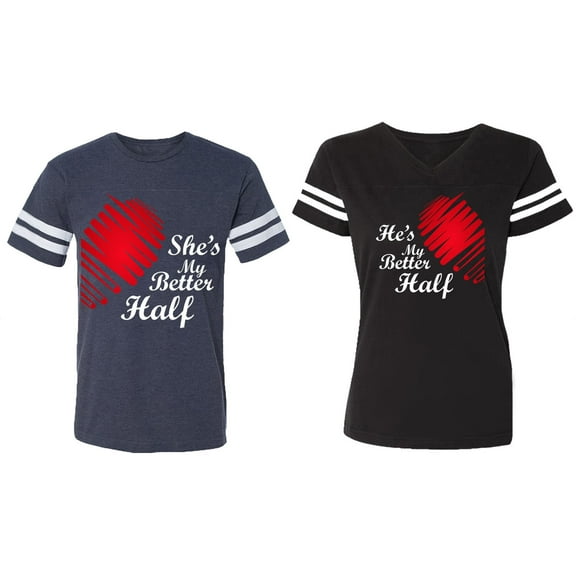 He she is My Better Half Matching Couple Cotton Jerseys (Men Navy / Women Black) (Men L / Women M)
