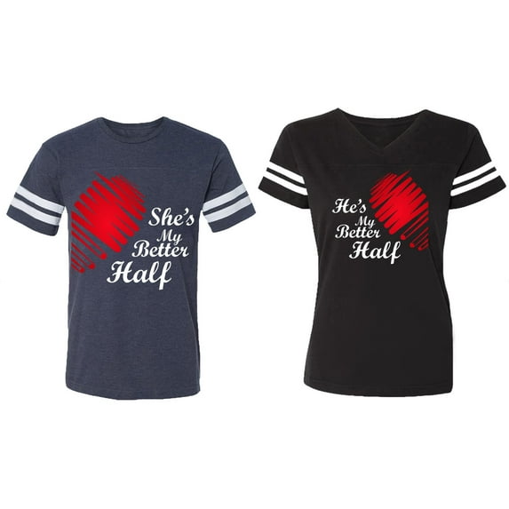 He she is My Better Half Matching Couple Cotton Jerseys (Men Navy / Women Black) (Men M / Women L)