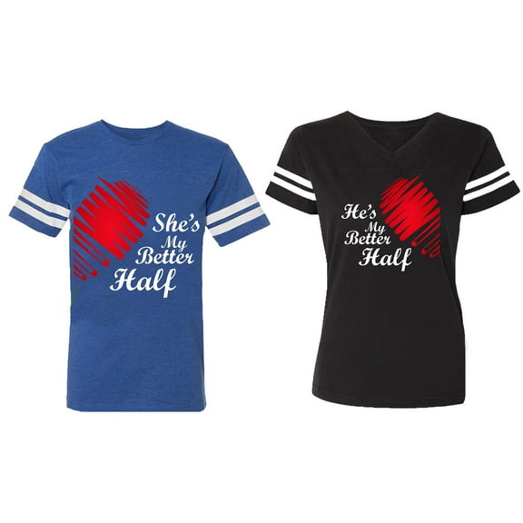 He she is My Better Half Matching Couple Cotton Jerseys (Men Royal / Women Black) (Men S / Women S)