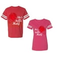 thumbnail image 1 of He she is My Better Half Unisex Couple Matching Cotton Jersey style T-Shirt Contrasting stripes on sleeves (Men Red / Women Pink) (Men L / Women XXL), 1 of 3