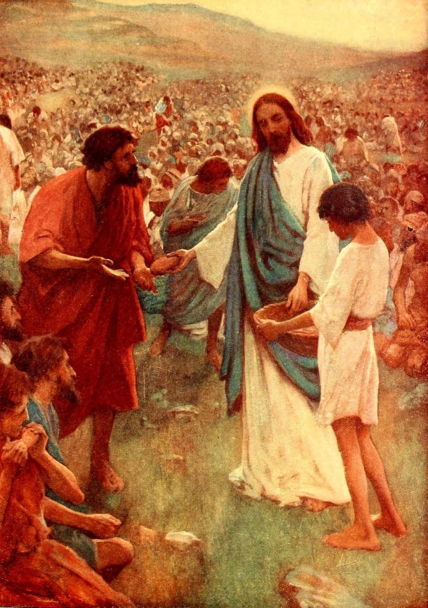 He who was Once a Little Child 1900 Feeding the 5000 Canvas Art - Unknown (18 x 24)
