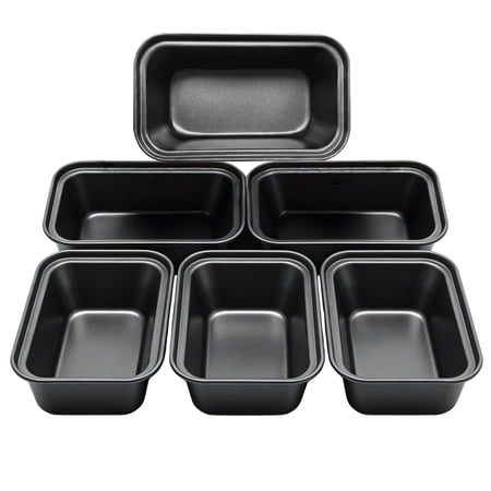 Bakdcore 6 pack Mini Loaf Pans, Non-Stick Baking Bread Mold, 6 x 3 Carbon Steel Small Bread Pan for Homemade Cakes,Black