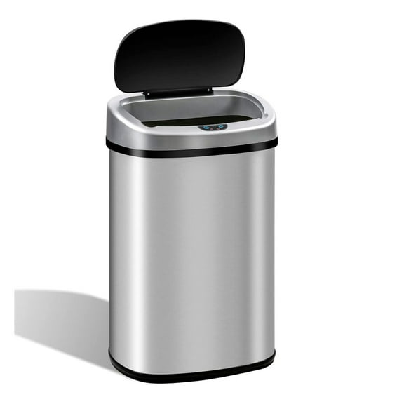HeSLehs 13 Gallon Trash Can Automatic Kitchen Garbage Can with Lid Touchless Sensor Waste Bin Slim No Touch Stainless Steel Trash Can for Home, Living Room, Bedroom, Office, 50 Liter- Silver