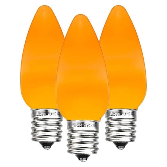 HeSLehs 25 Pack C9 LED Ceramic Outdoor Patio Party Christmas Replacement Bulbs, Orange, 3 LED's Per Bulb, Plastic, Energy Efficient