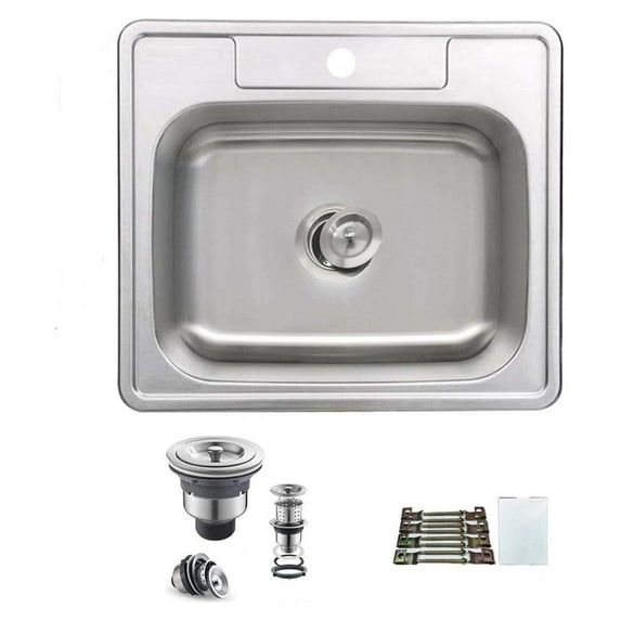HeSLehs 25x22 inch- Topmount 304 Stainless Steel Single Bowl Kitchen Sink 1- Hole Depth 8",