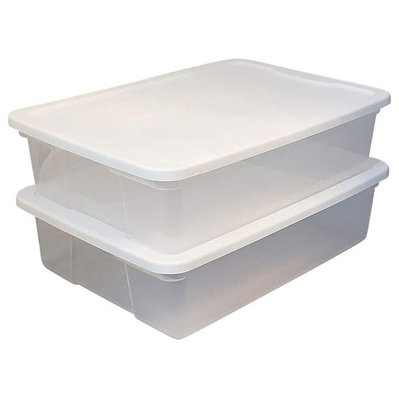 HeSLehs 28 Quart Stackable Storage Bins, Organizer Containers with Snap Lids and Handles, Clear (2 Pack)