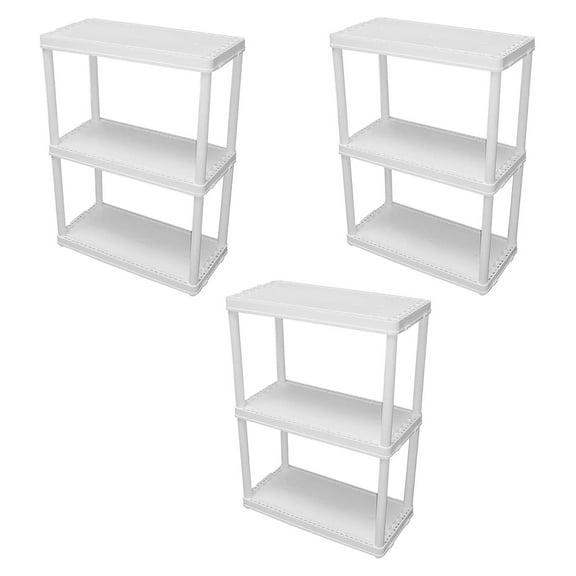 HeSLehs 3 Shelf Fixed Height Light Duty Storage Unit 12 x 24 x 33 Organizer System for Home, Garage, Basement, & Laundry, White (3 Pack)