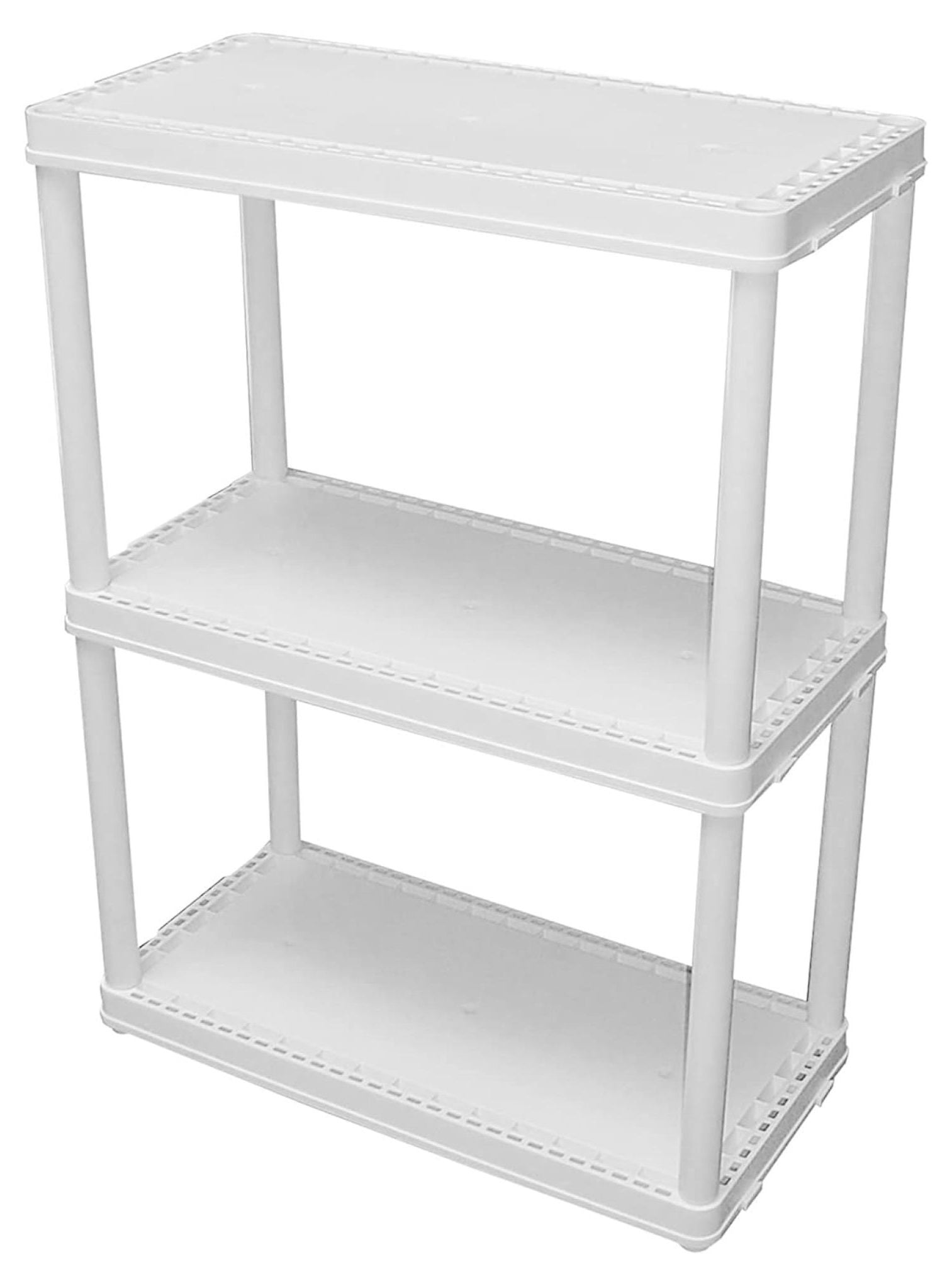 HeSLehs 3 Shelf Knect-A-Shelf Ventilated Light Duty Storage Unit Organizer System for Home, Garage, Basement, and Laundry, White