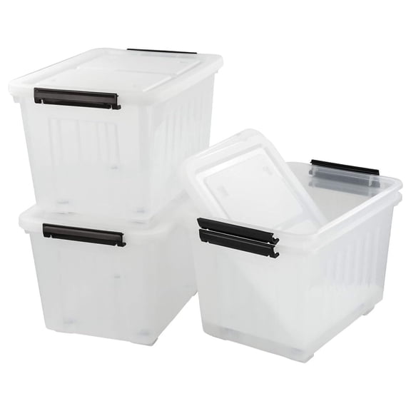 HeSLehs 4-Pack Large Clear Plastic Storage Box with Lid, 42 L Wheeled Clear Storage Boxes